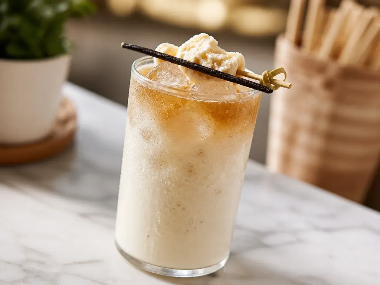 Smooth dirty vanilla cream Sprite fully mixed to a pale, creamy colour