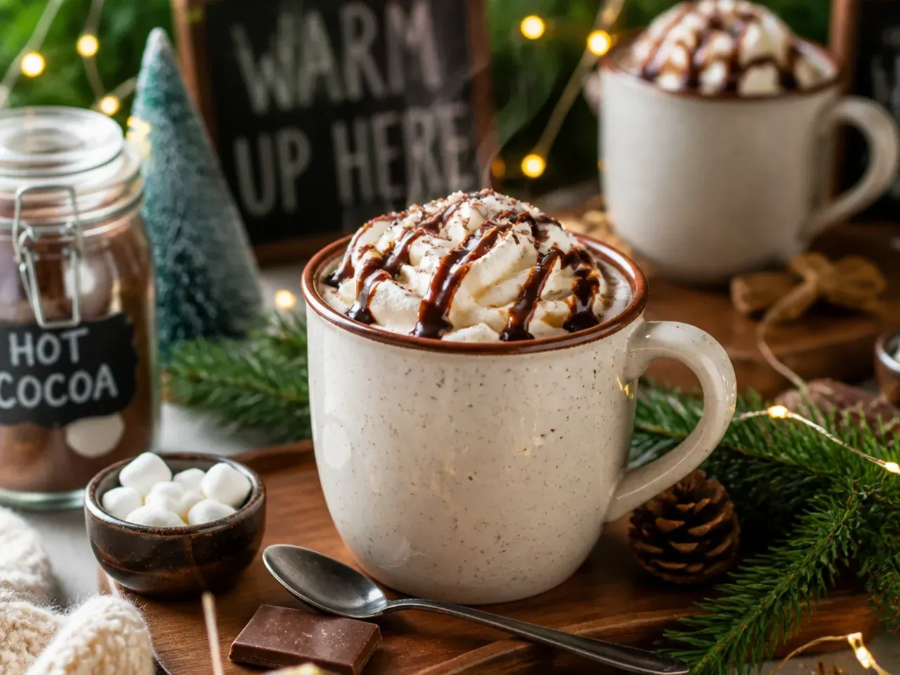 Crowd sized hot cocoa bar with slow cooker keeping milk warm
