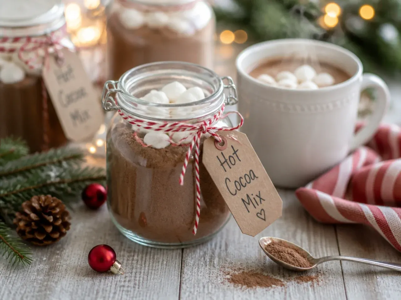 Finished mug of hot chocolate topped with whipped cream, chocolate shavings and a cinnamon stick
