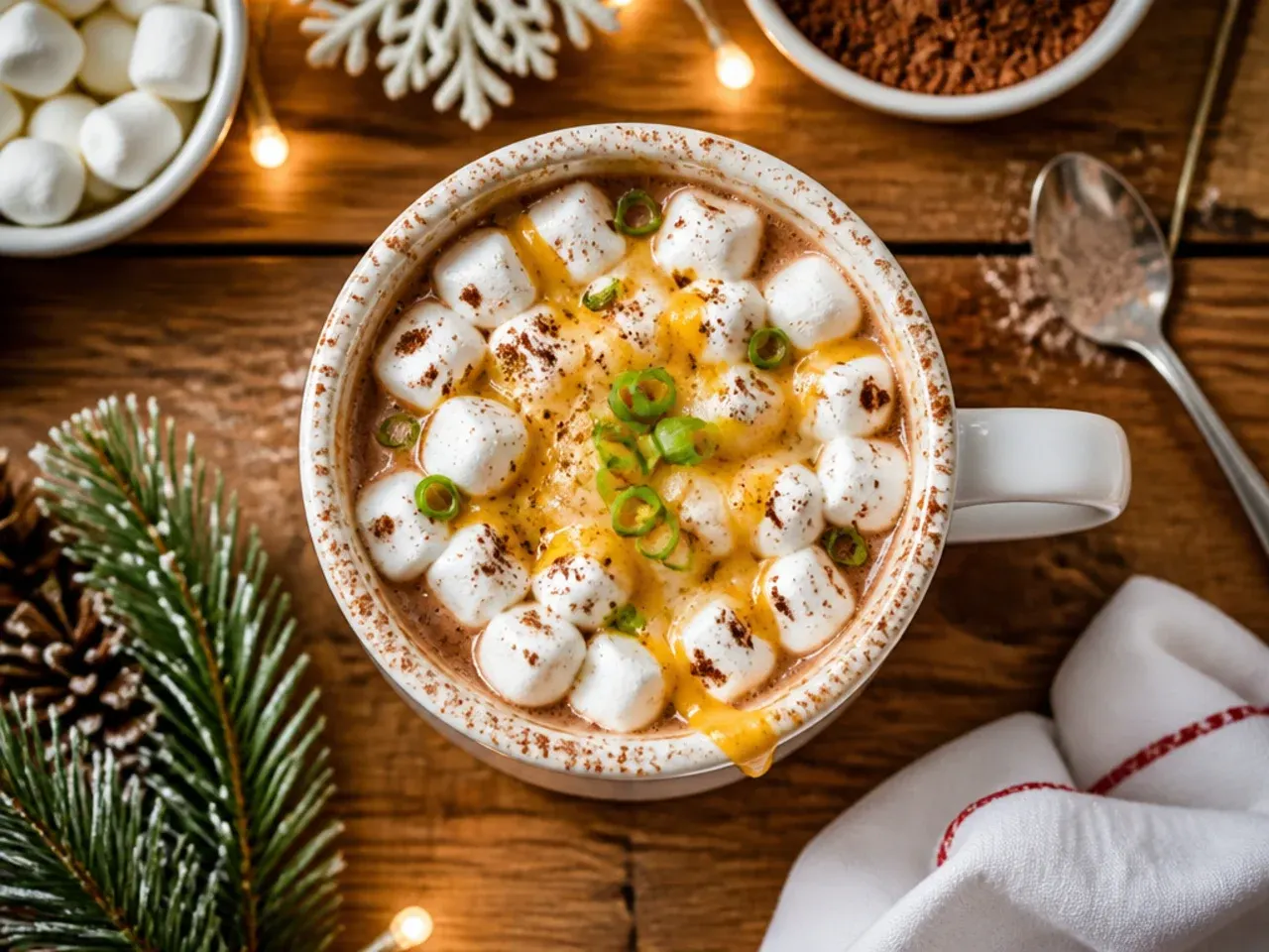 Classic mug of hot cocoa topped with mini marshmallows