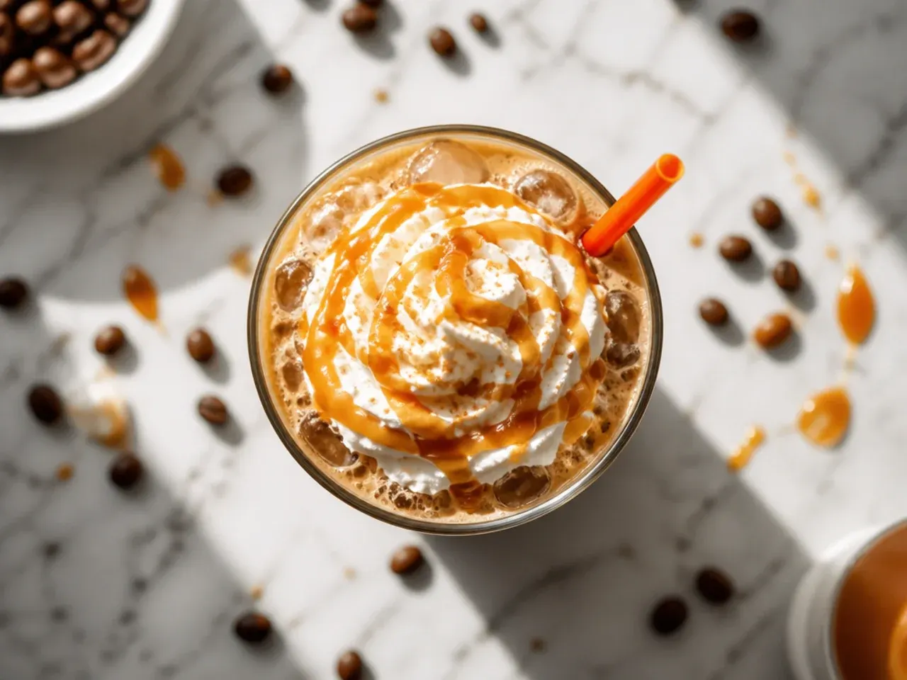 Quick iced coffee made with instant coffee granules in a tall glass