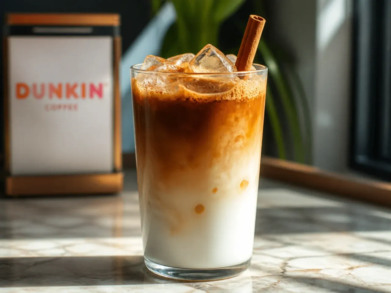 Layered cold brew vanilla latte showing distinct coffee and milk layers