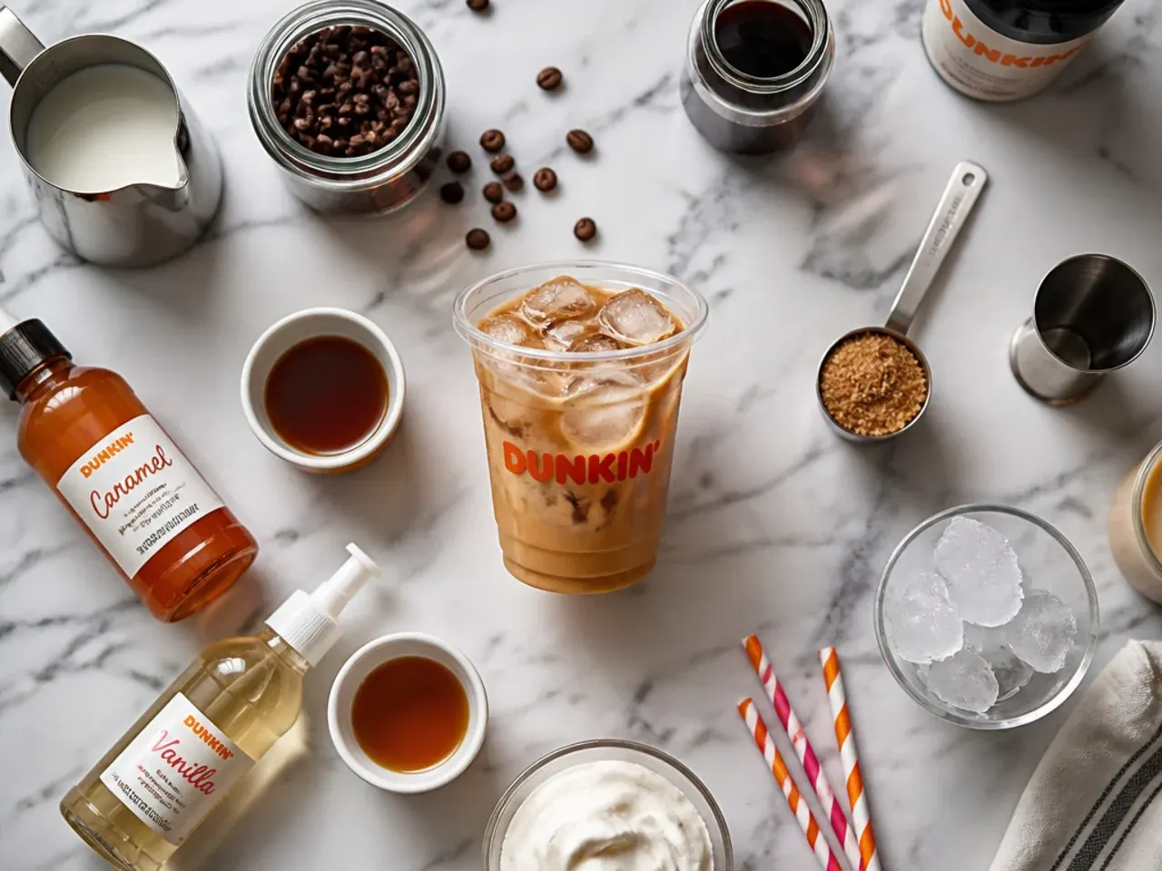 Close-up of coffee being poured over ice in a glass showing proper technique