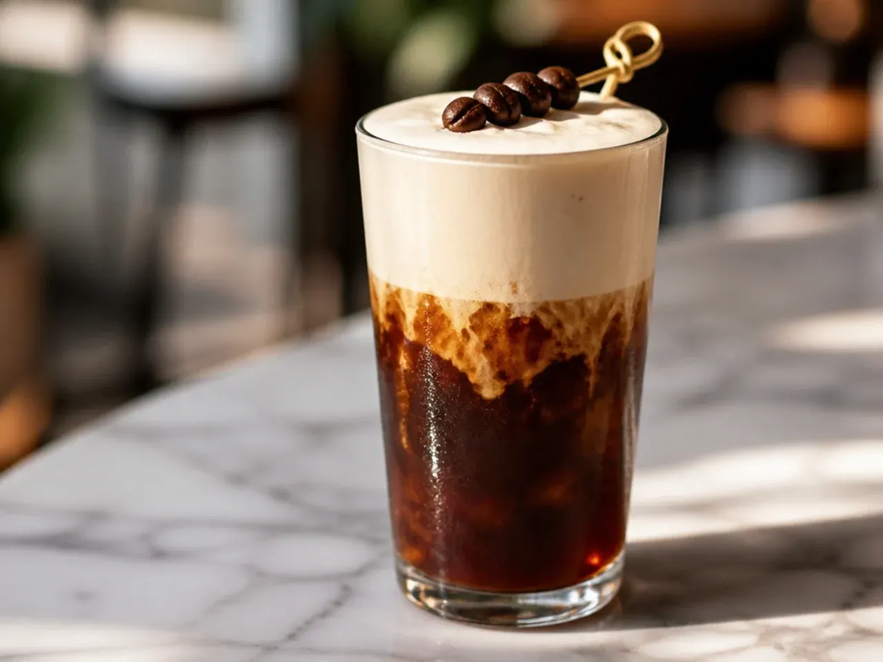 Cold brew coffee topped with a thick layer of white cold foam
