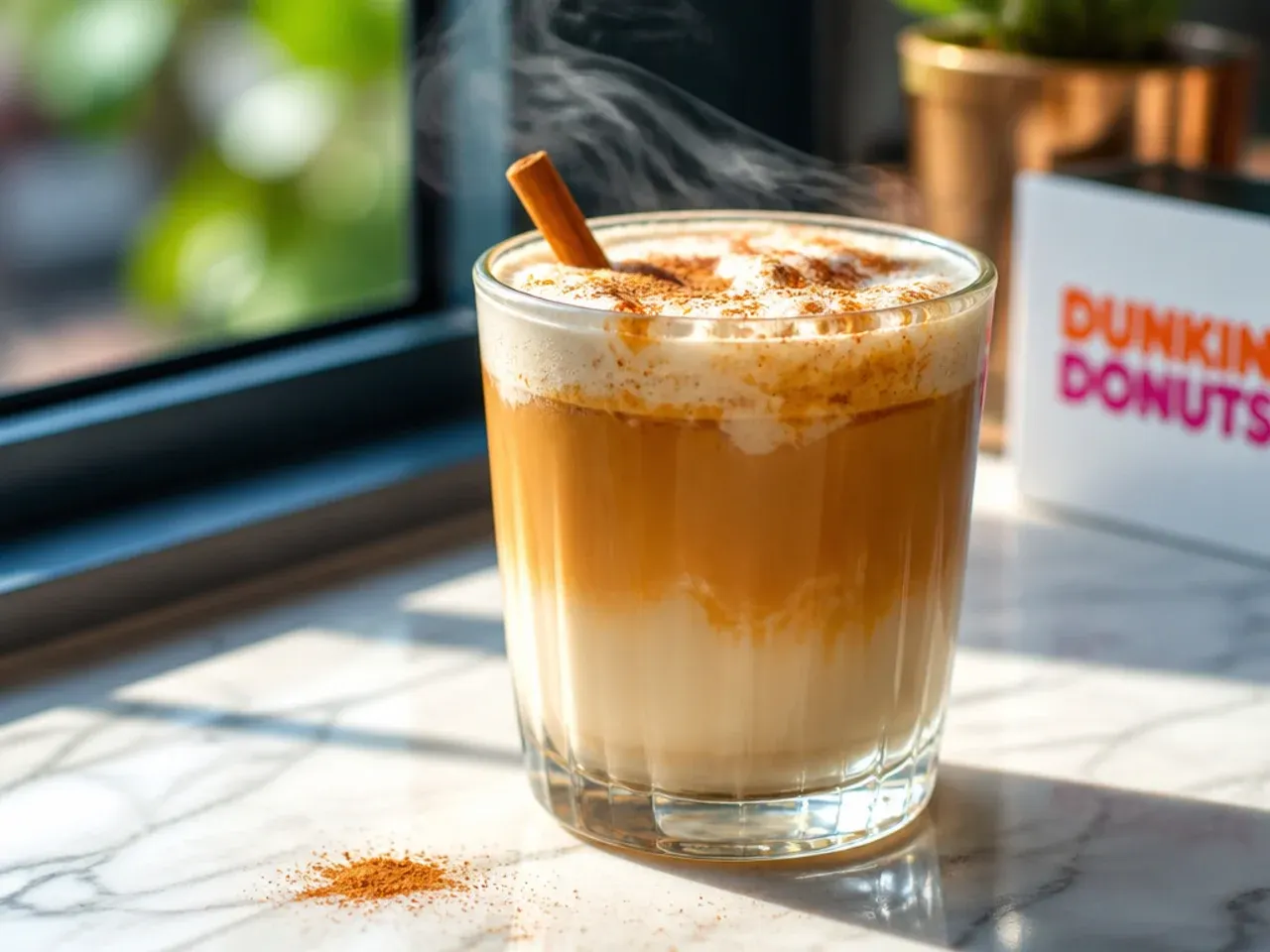 Brown sugar cinnamon latte with a dusting of cinnamon on the foam