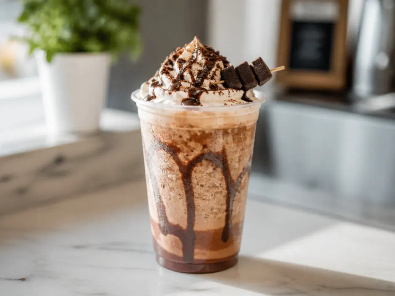 Frozen mocha coolatta with visible chocolate swirl against the glass