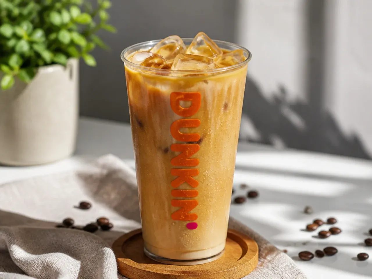Iced coffee drinks garnished with whipped cream, fresh fruit and syrup drizzle ready to serve