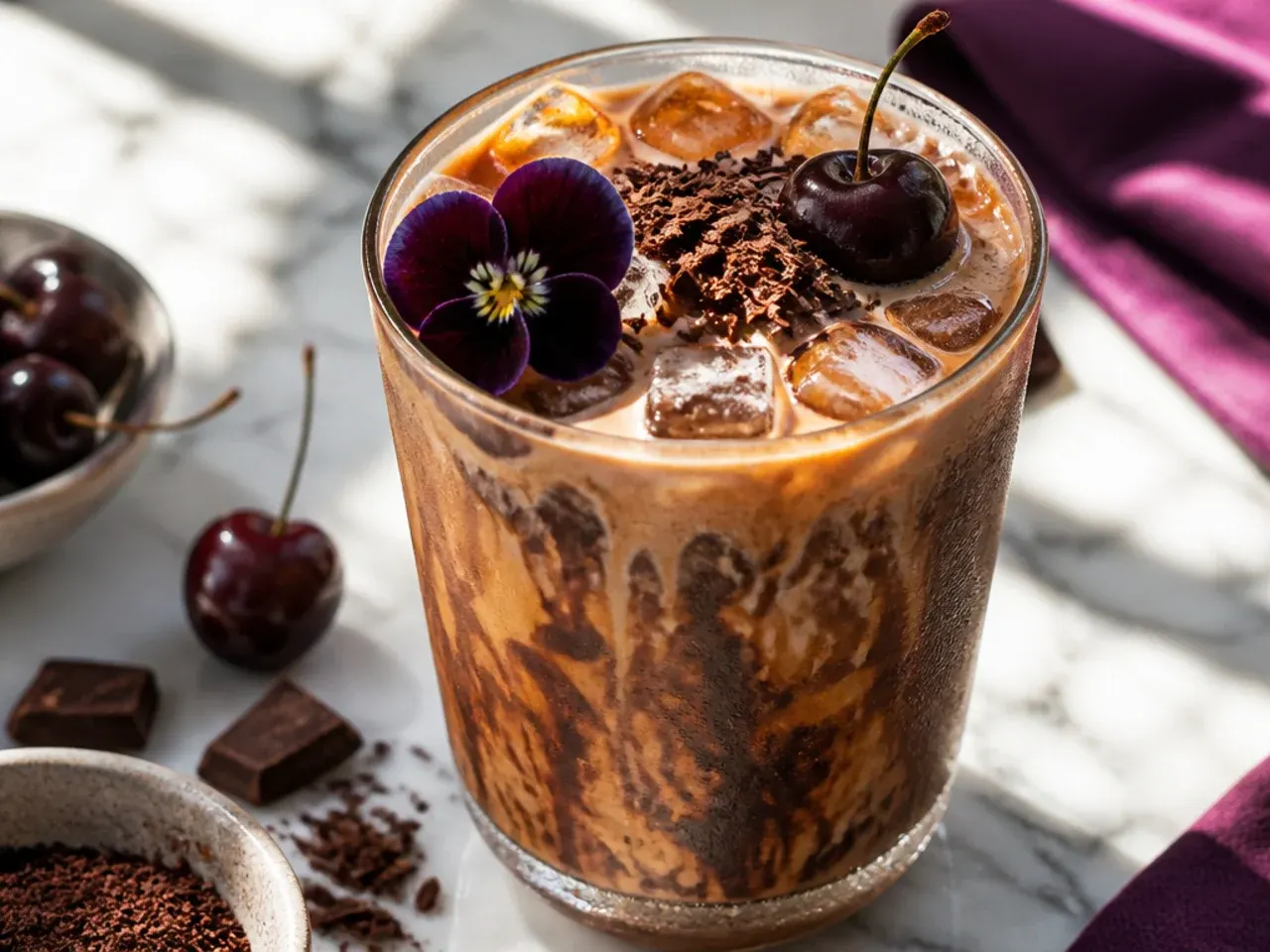 Bold dark mocha cold brew with cold foam floating on top