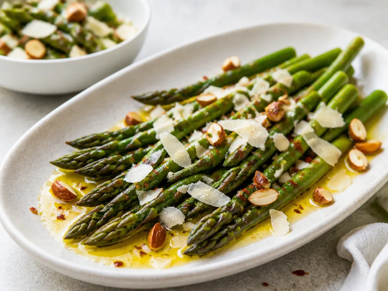 Empty baking tray preheating in the oven before asparagus is added