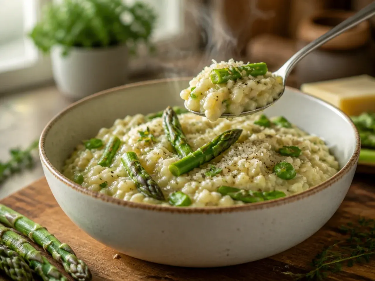 Finished plate of garlic parmesan lemon roasted asparagus ready to serve