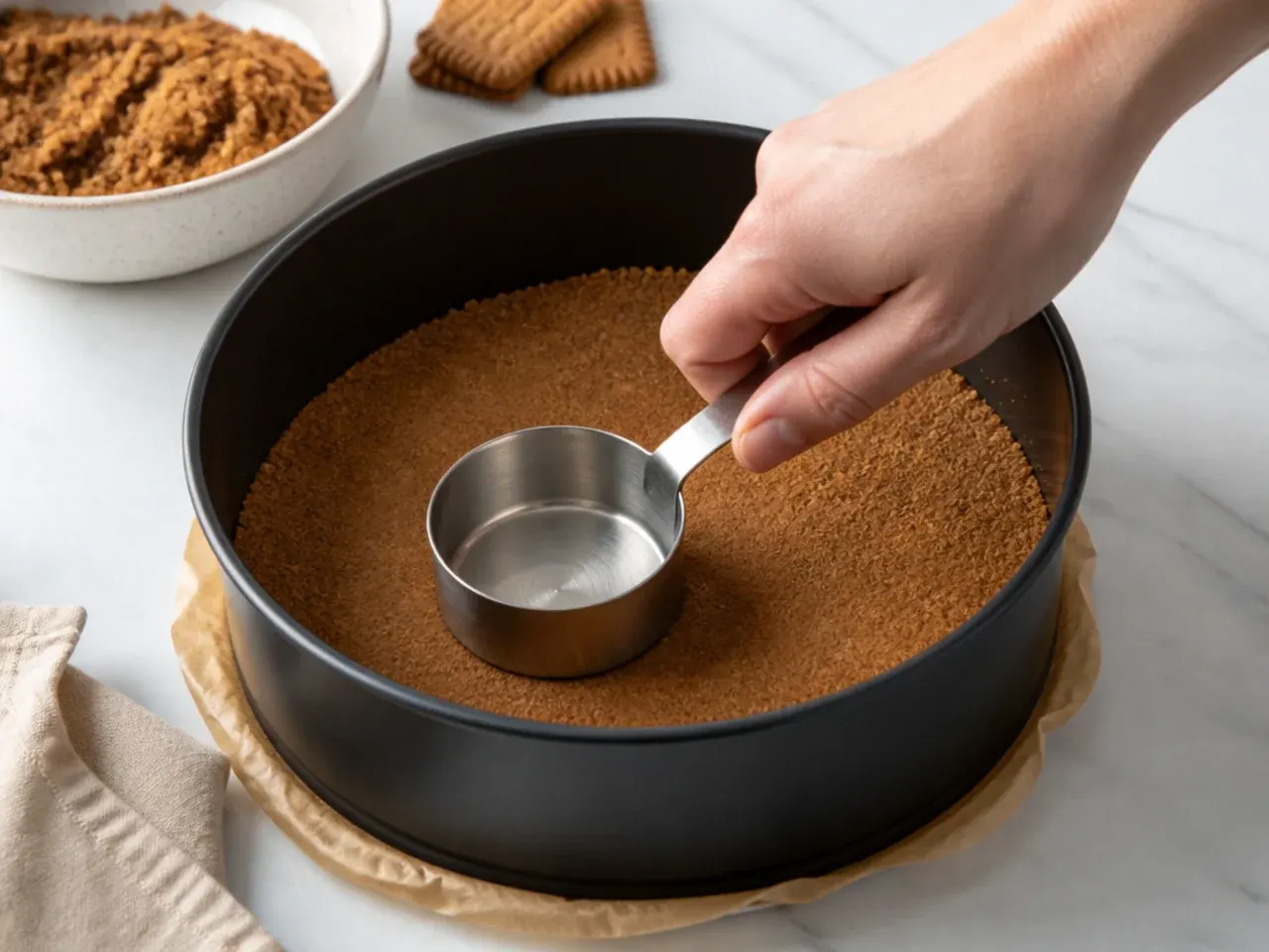 easy biscoff cheesecake — step 2: press and chill the base