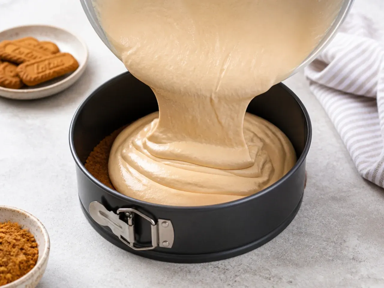 easy biscoff cheesecake — step 5: fill the tin