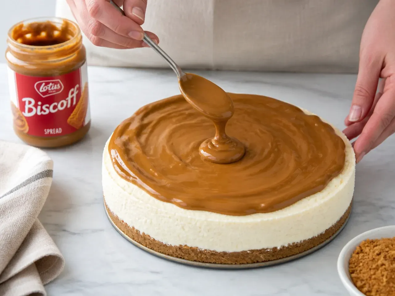 easy biscoff cheesecake — step 6: add the biscoff topping