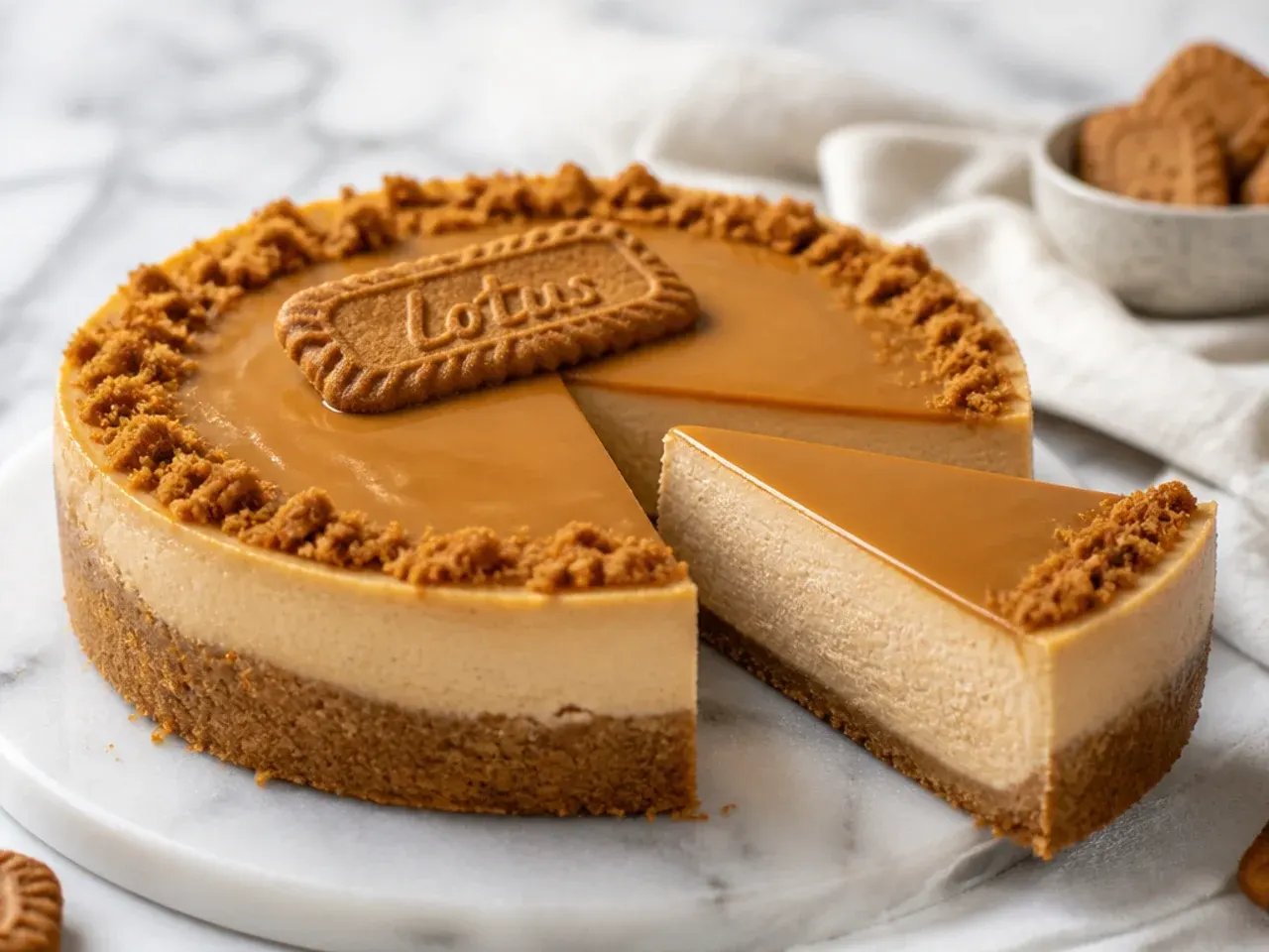 Pro tips for making an easy Biscoff cheesecake with a firm clean-cut filling