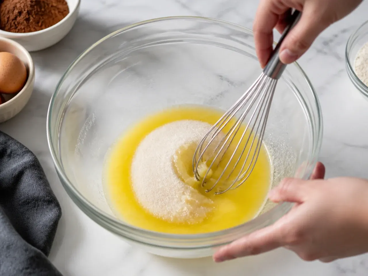 easy black cake — step 2: melt the butter and whisk in sugar