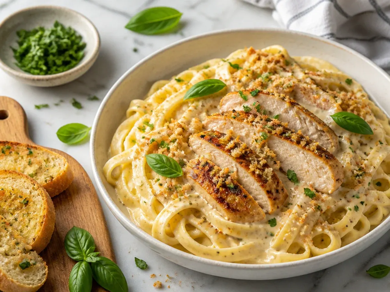 Silky from-scratch chicken alfredo pasta being lifted with tongs to show the glossy sauce