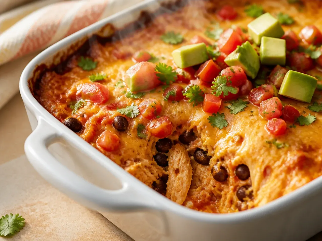 A foil-covered chicken enchilada casserole ready to be labelled and frozen