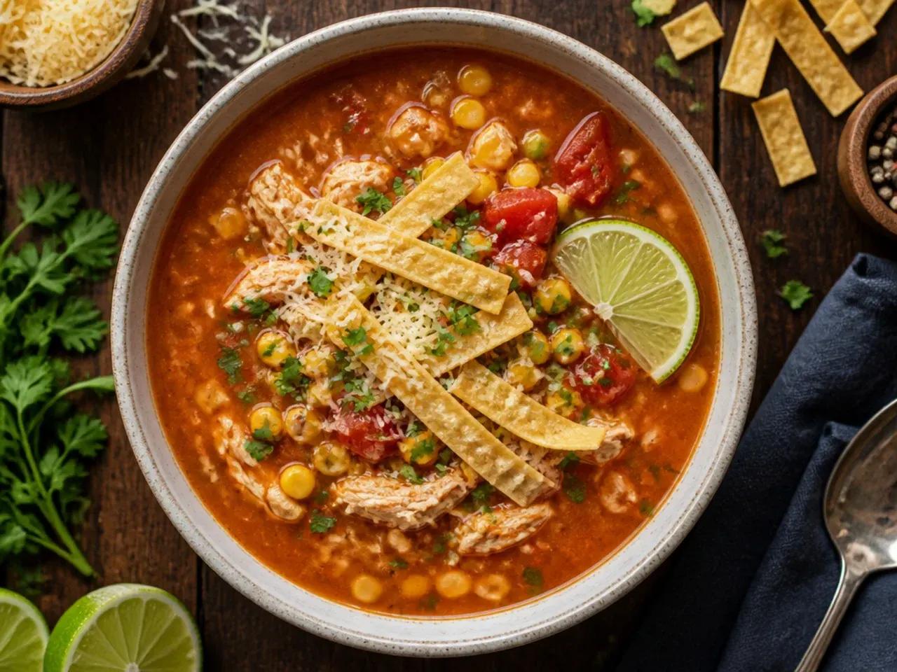Containers of chicken tortilla soup portioned for freezing