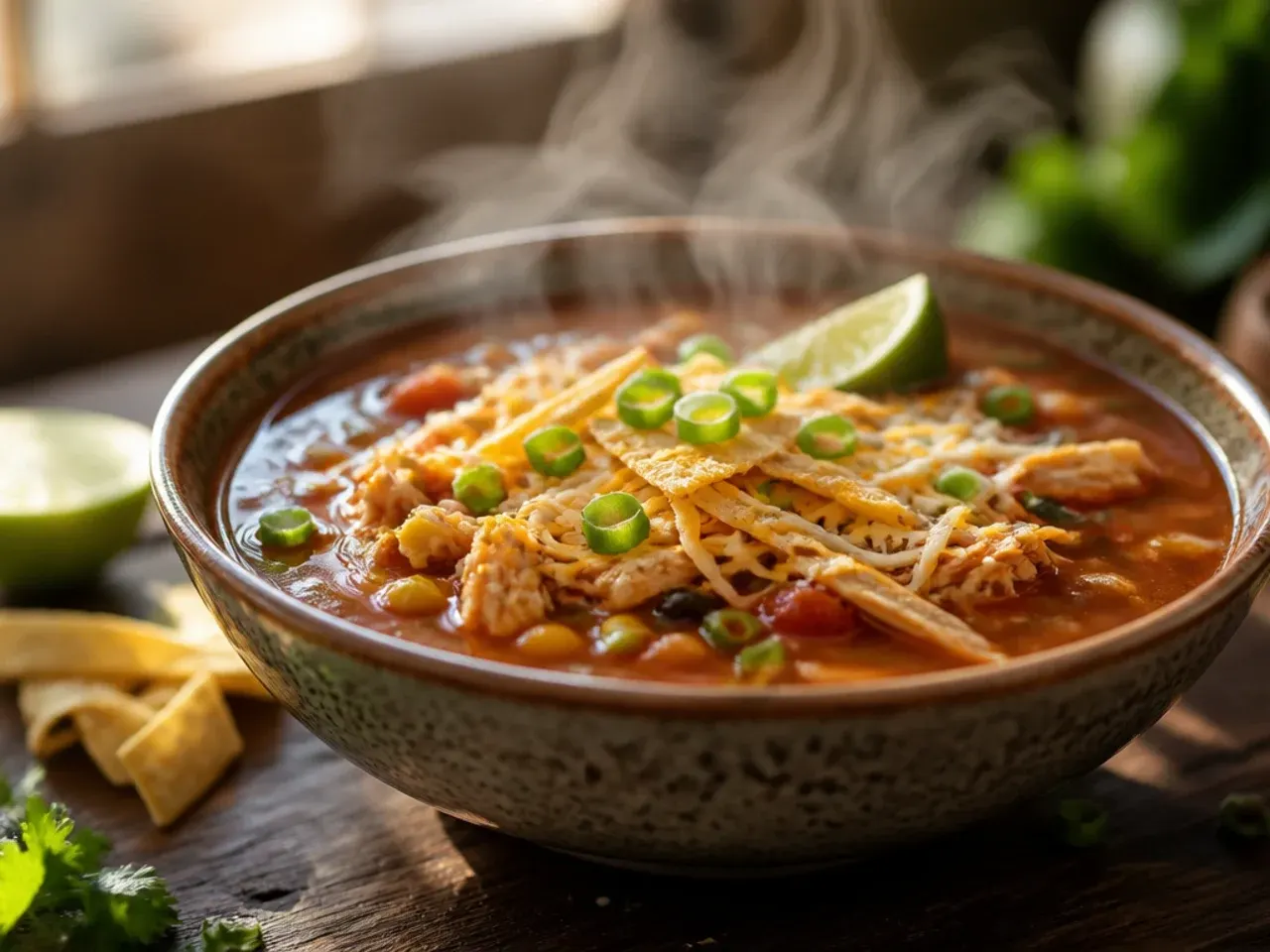 Vegetarian tortilla soup made with chickpeas instead of chicken