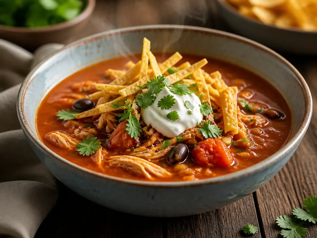 Whole chicken poaching in a pot for grandma-style tortilla soup