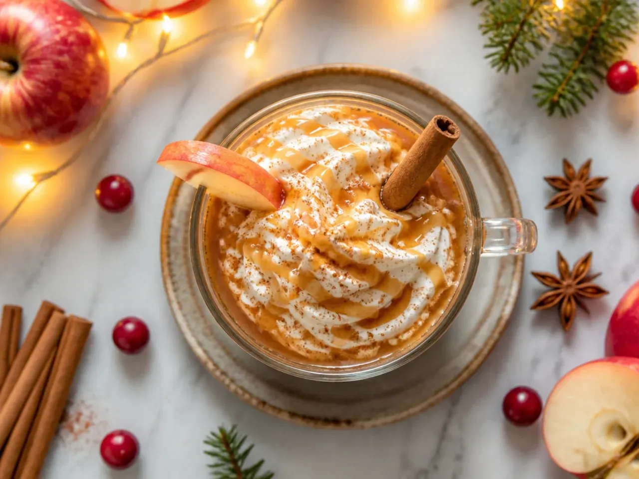 Mug of easy spiced apple cider with cinnamon stick and orange slice garnish