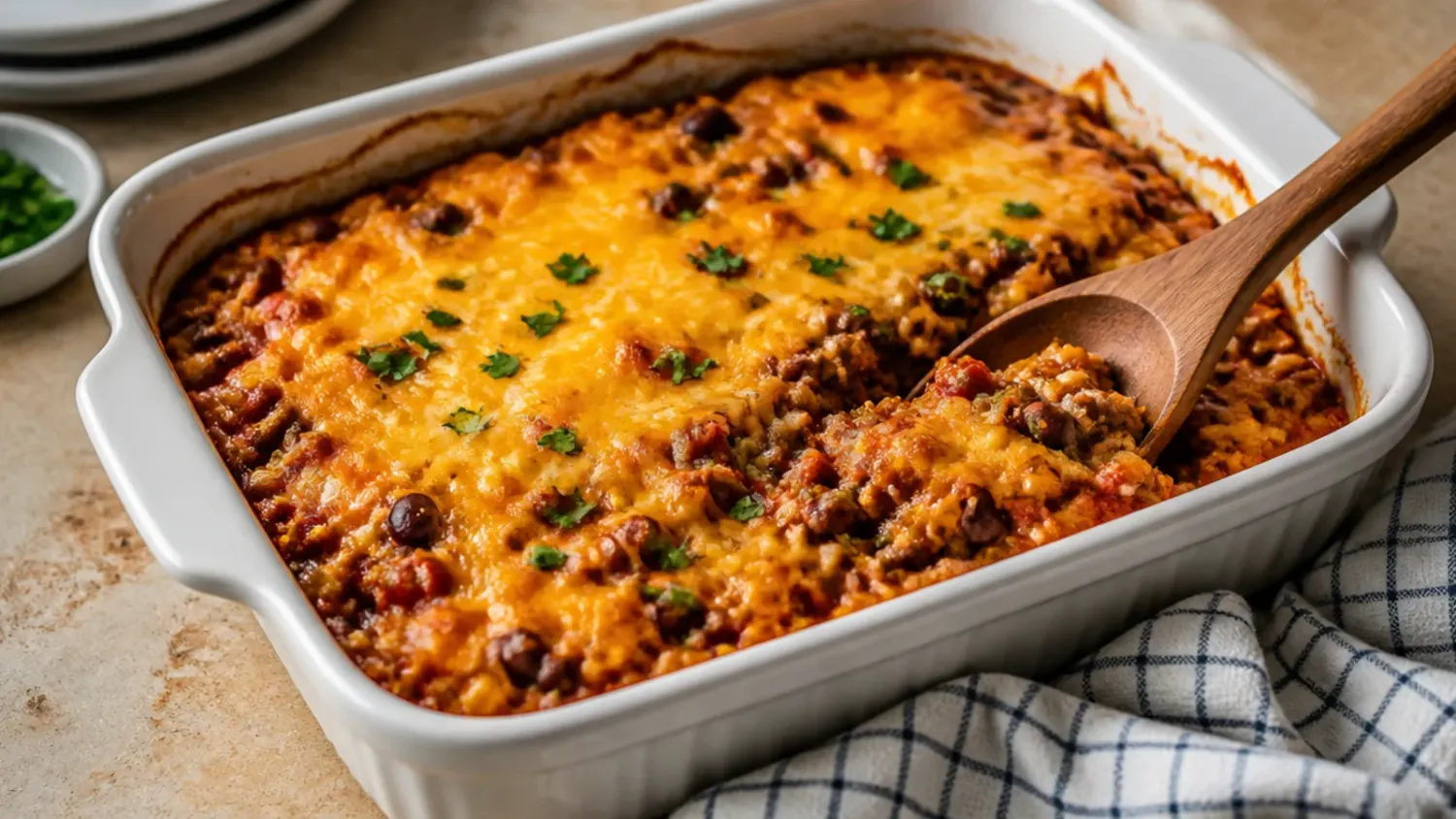 Two cowboy casseroles side by side, one topped with crispy tater tots and one with a golden biscuit crust