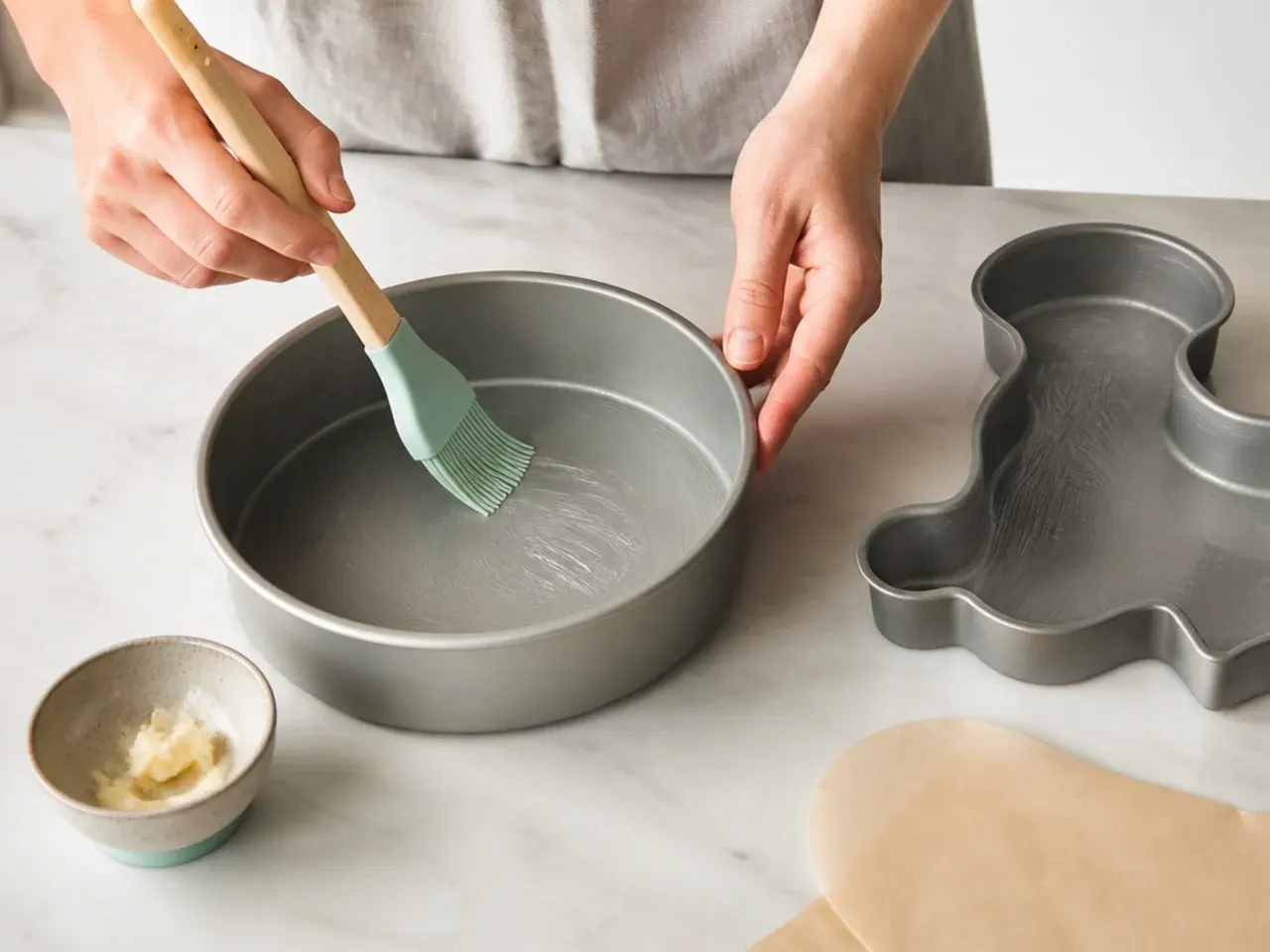 easy dinosaur cake — step 1: prep the tins and oven