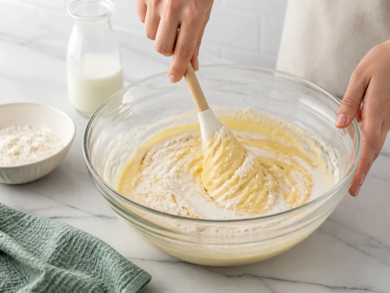 easy dinosaur cake — step 4: fold in the flour and milk