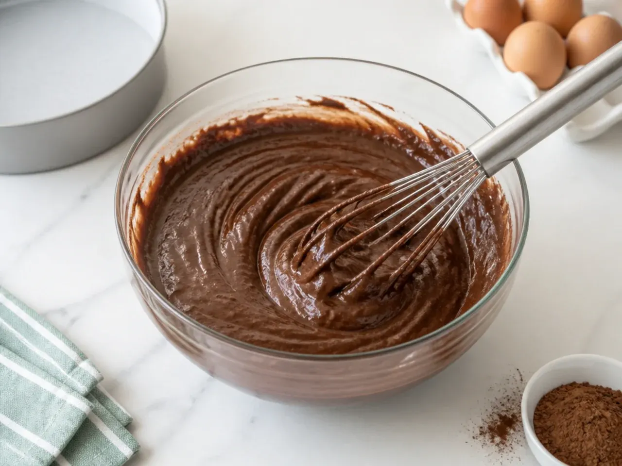 easy football cake — step 2: mix the all-in-one batter
