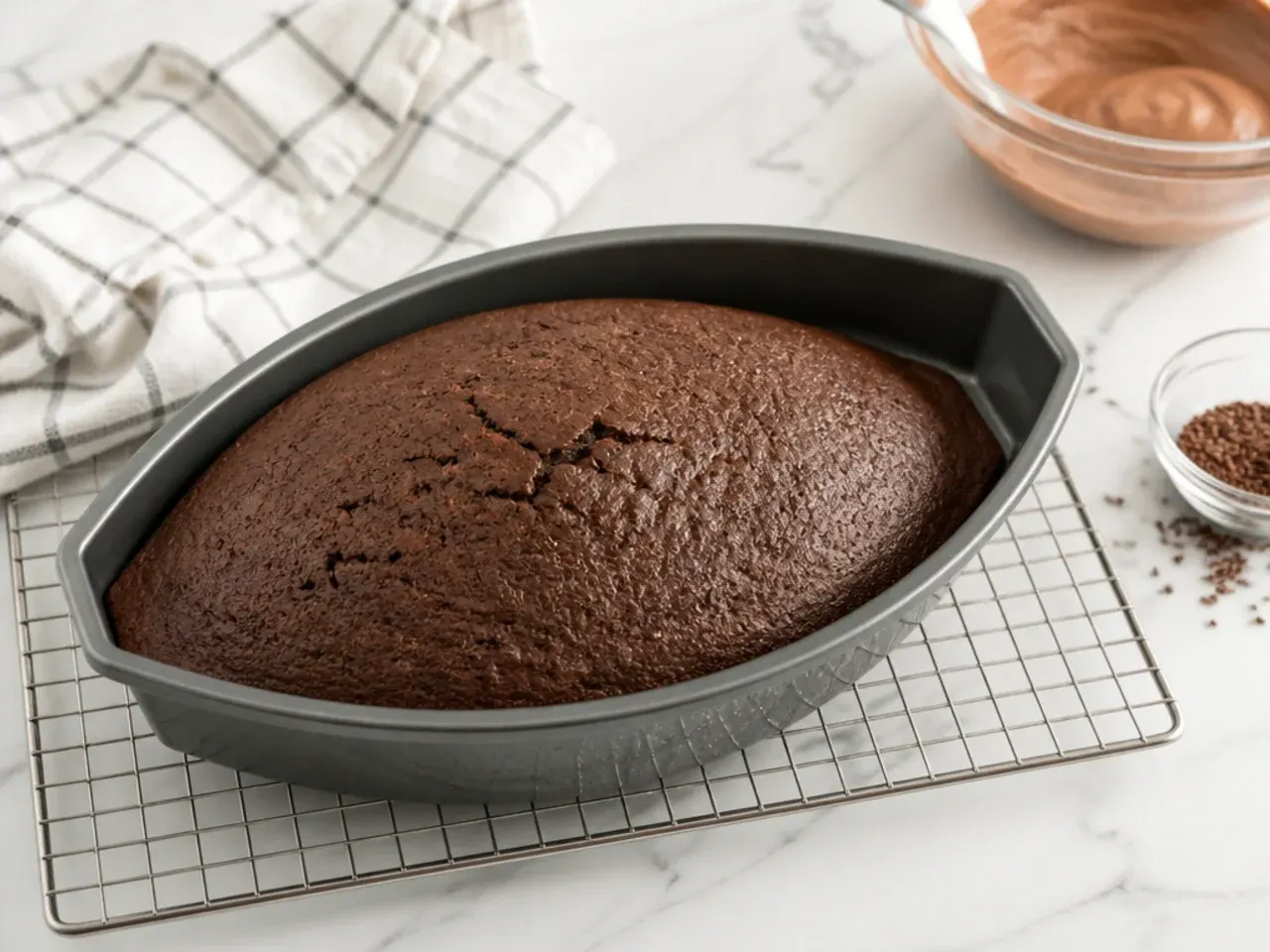 easy football cake — step 3: bake and cool