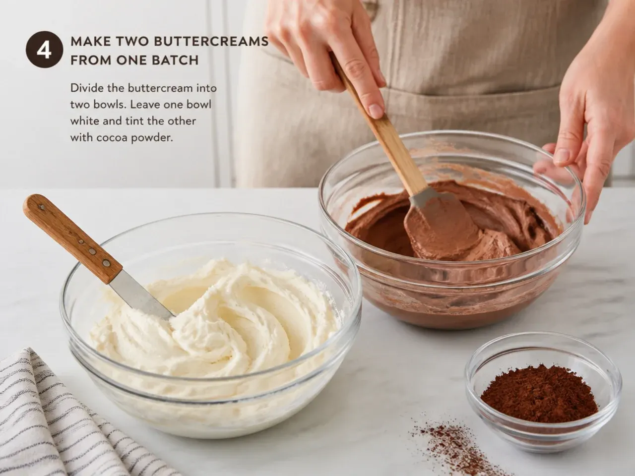 easy football cake — step 4: make two buttercreams from one batch