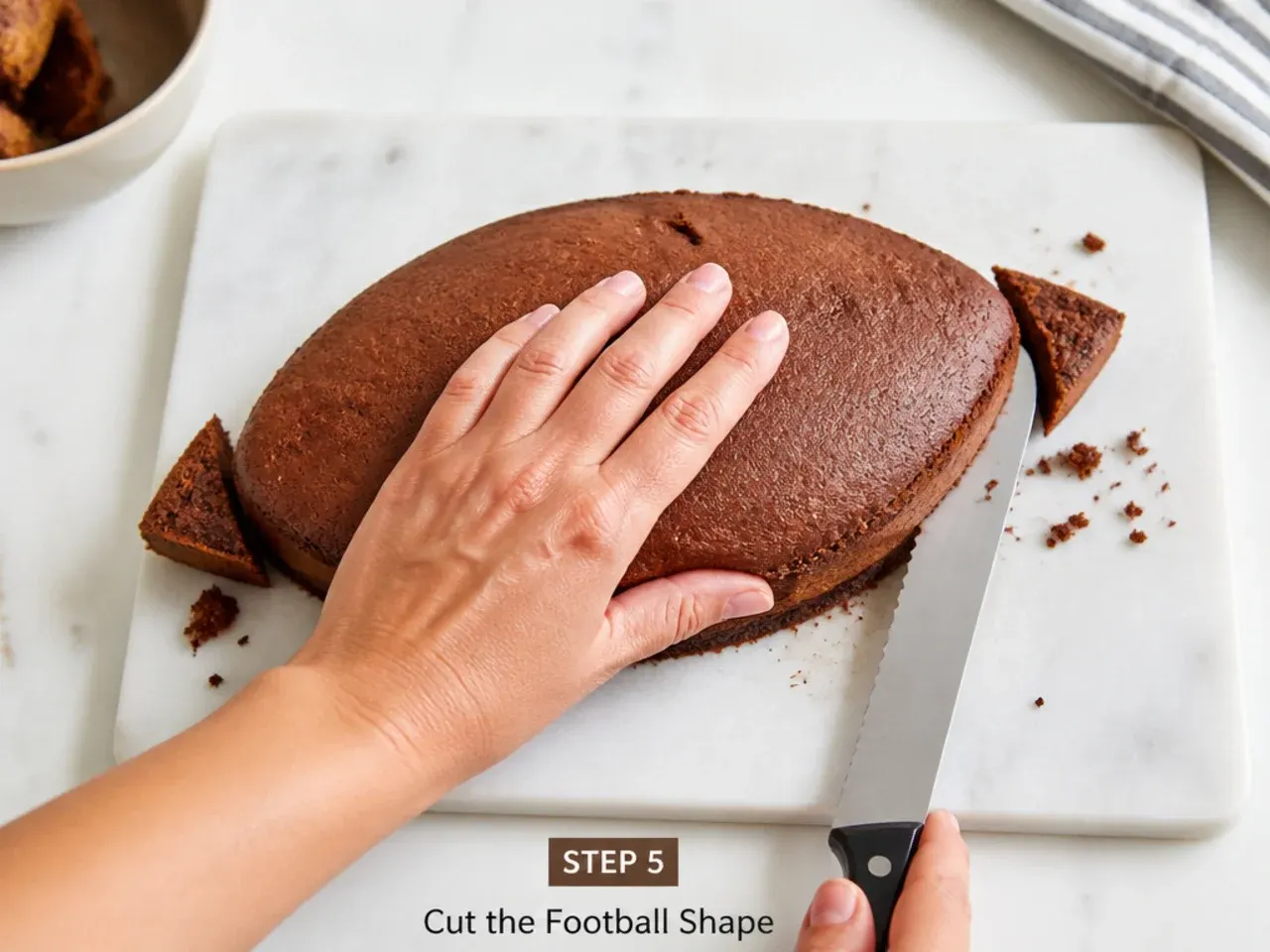 easy football cake — step 5: cut the football shape