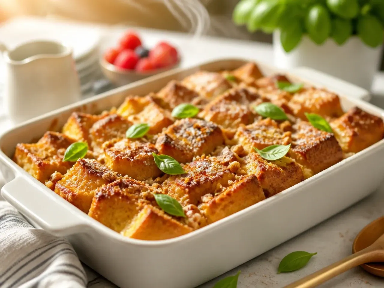 Festive cranberry orange easy french toast casserole with a citrus glaze