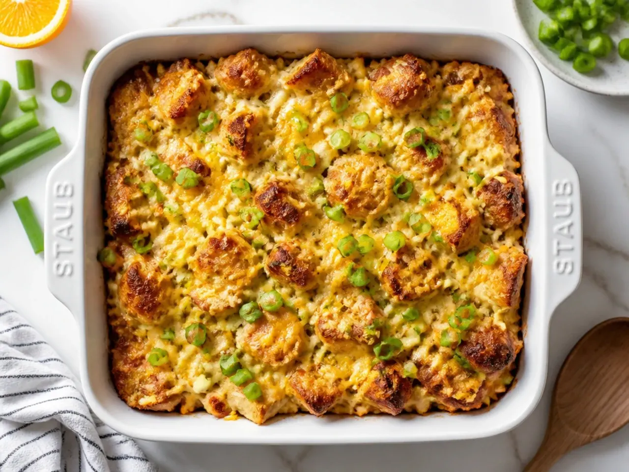 Small easy french toast casserole baked in an air fryer basket