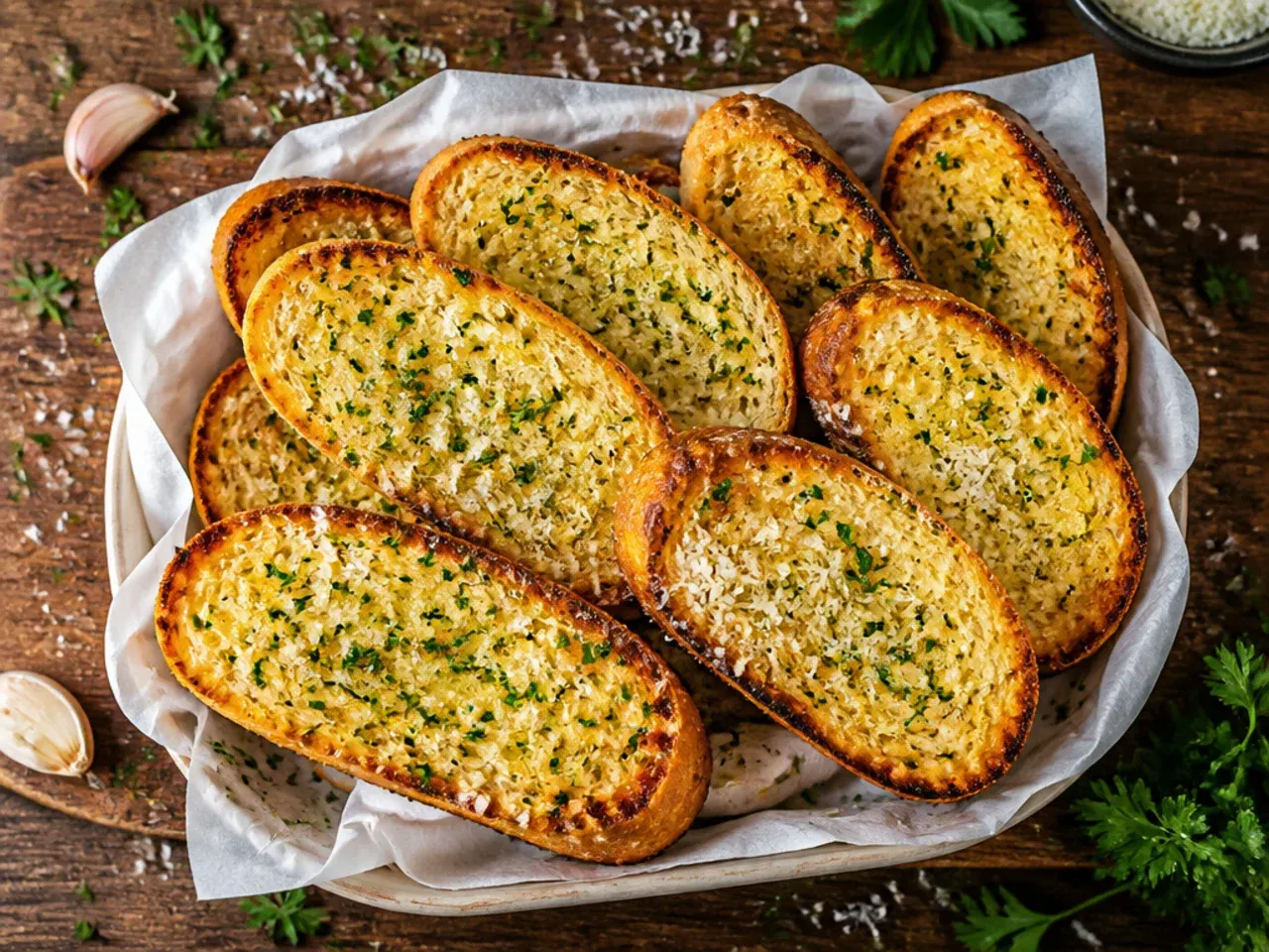Classic garlic bread loaf wrapped in foil ready to bake