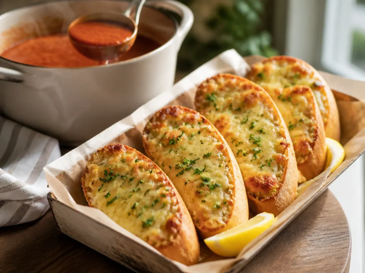 Loaded garlic bread topped with bacon, cheese and spring onion