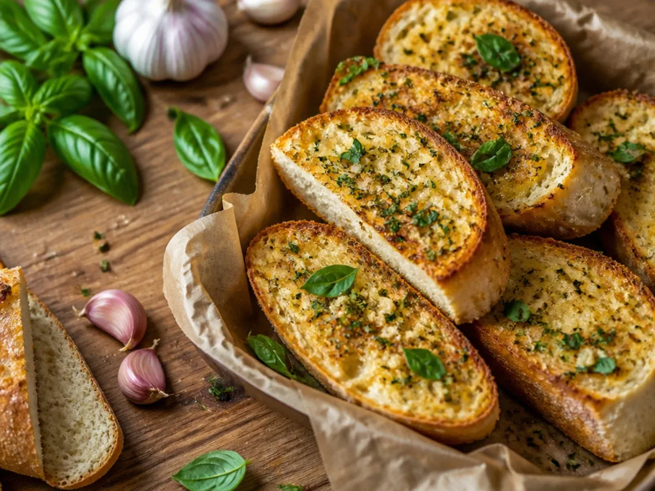 Best-ever golden cheesy garlic bread sliced and ready to serve