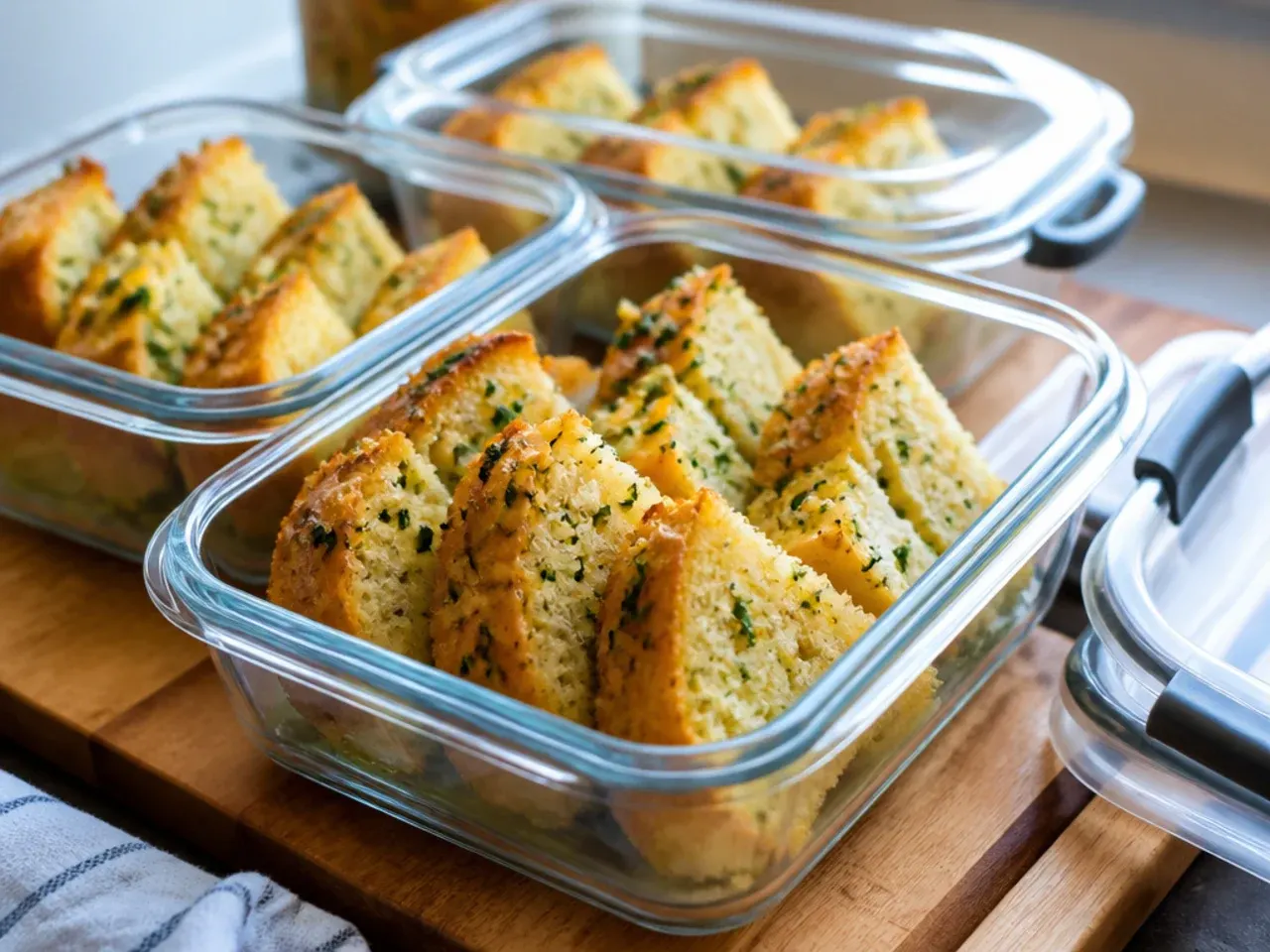 Leftover garlic bread wrapped in foil for freezing
