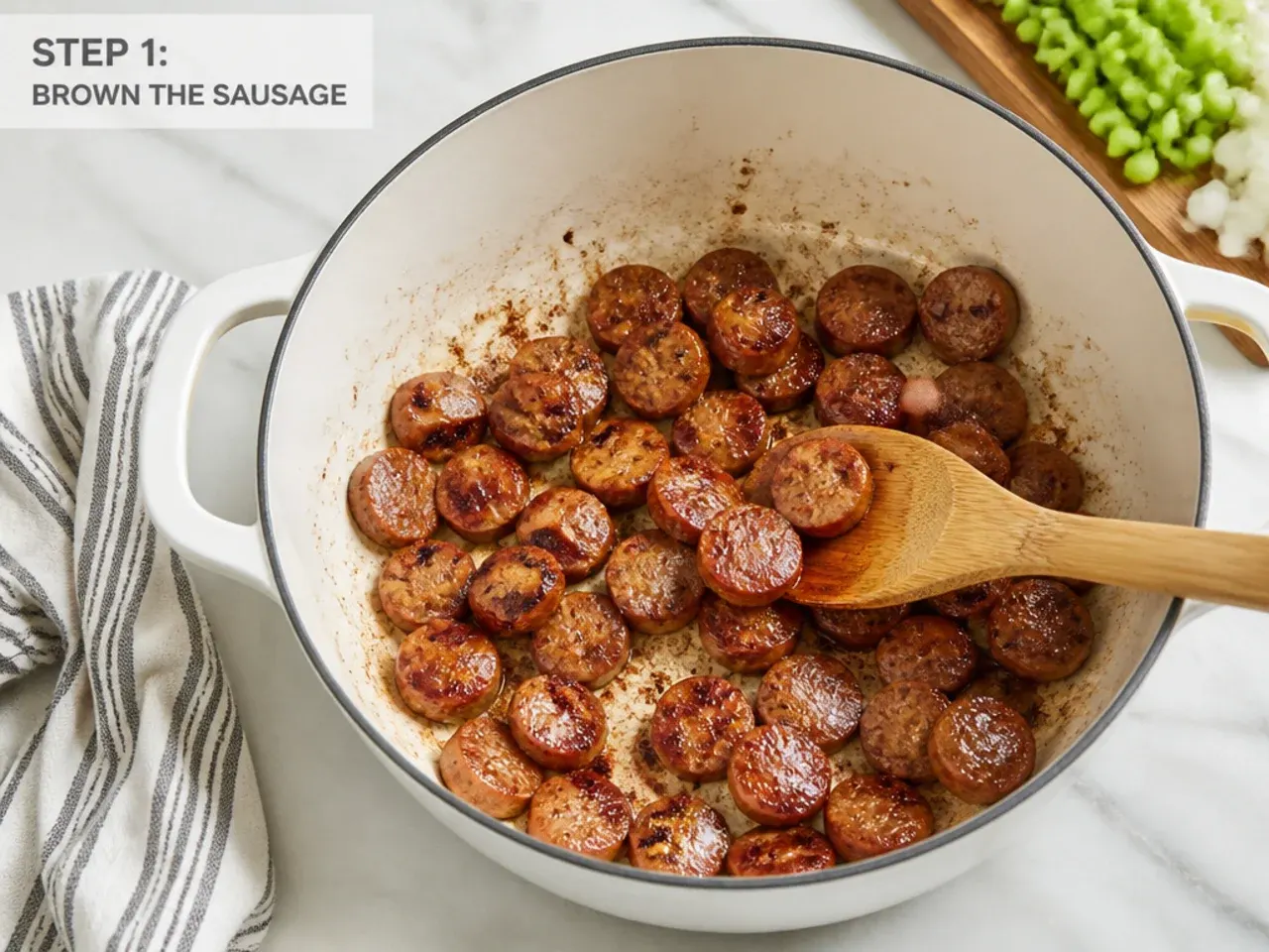 easy gumbo recipe — step 1: brown the sausage