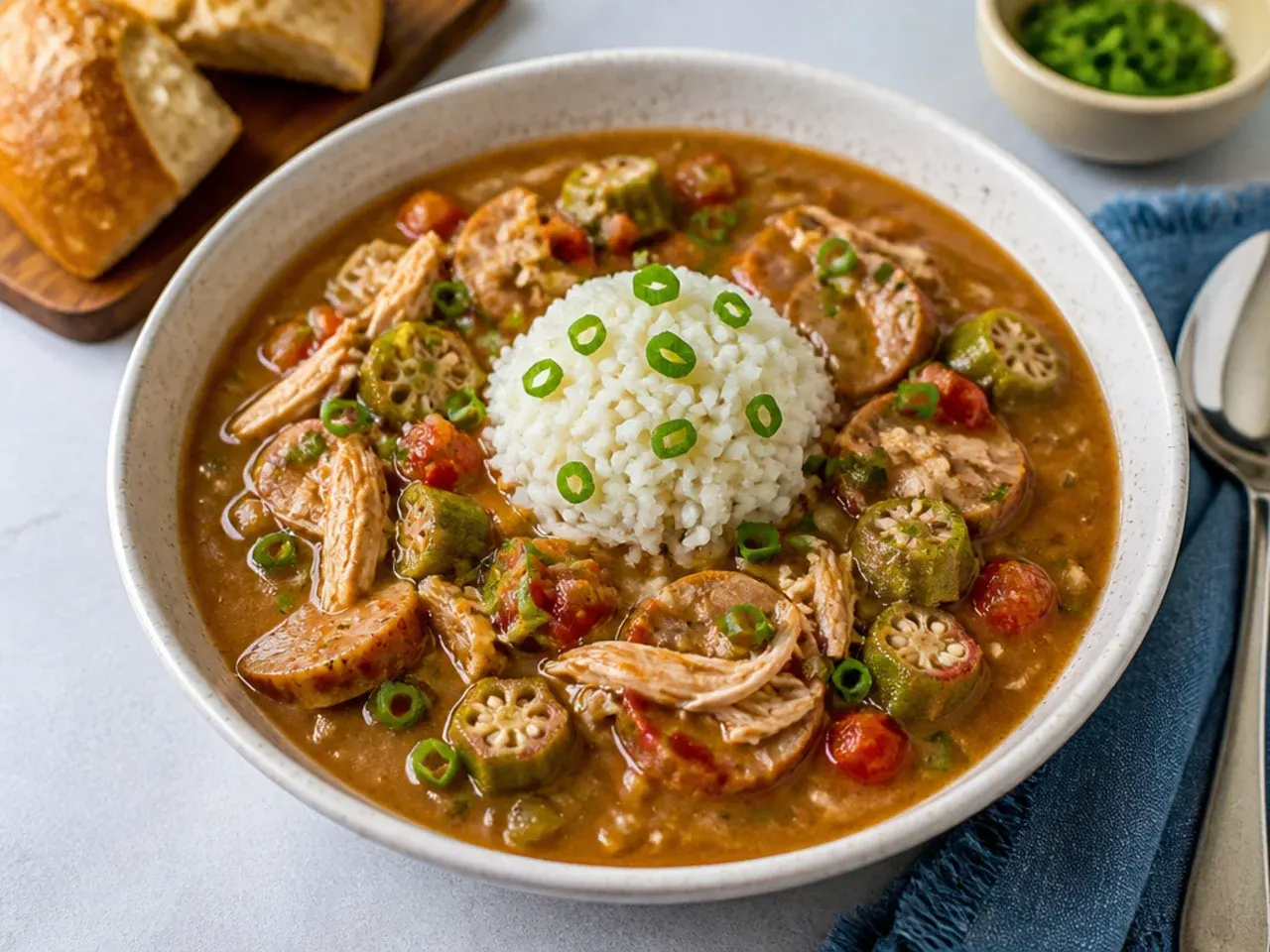 Quick 30-minute easy gumbo recipe with shredded rotisserie chicken