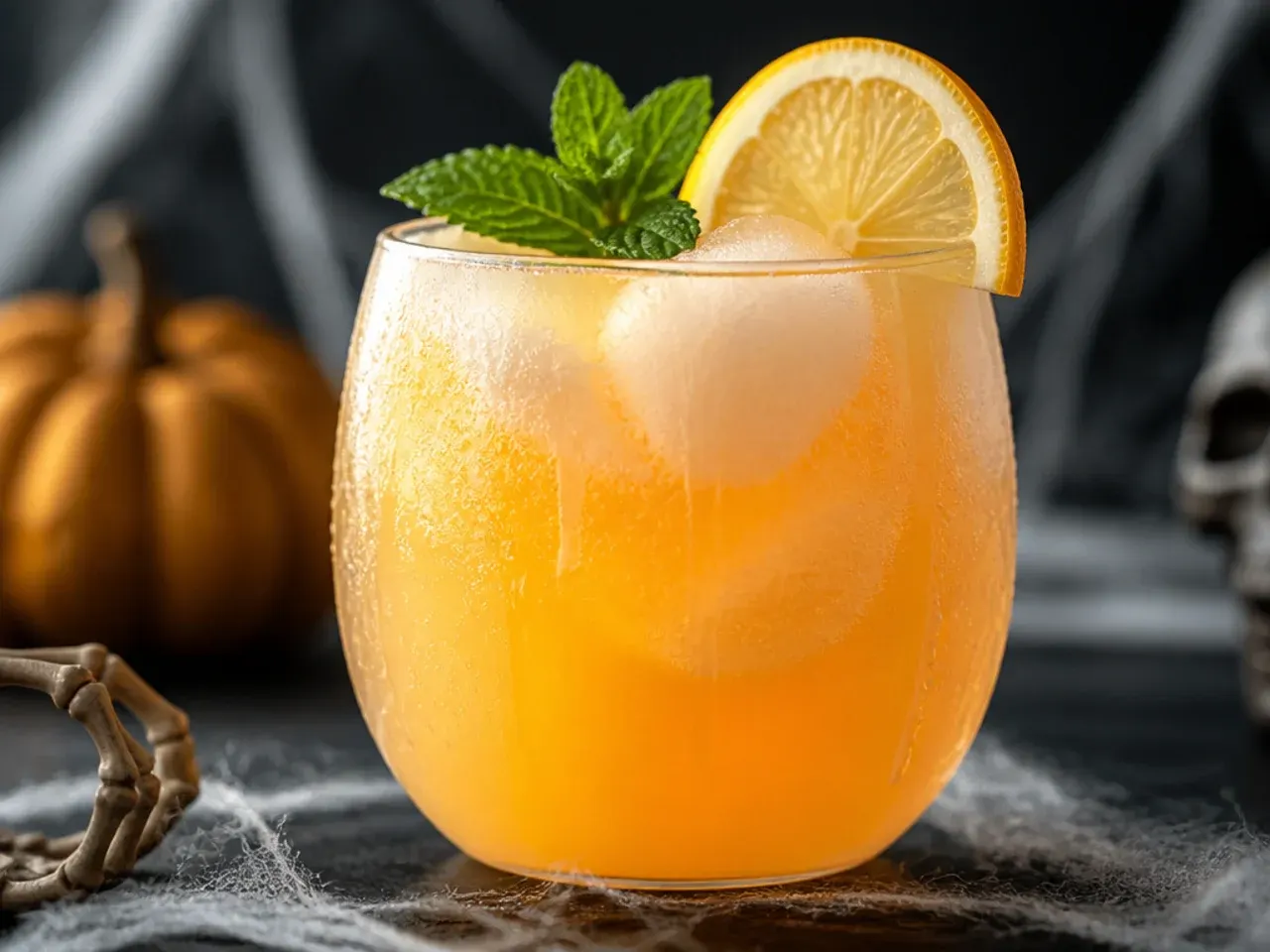 Two-ingredient orange sherbet punch fizzing in a glass punch bowl