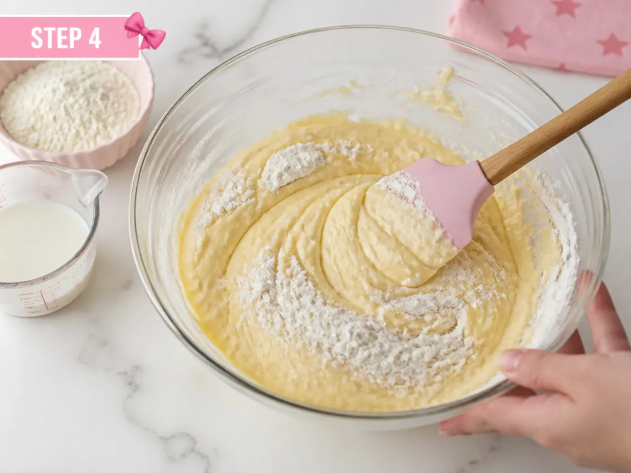easy hello kitty cake — step 4: fold in the flour and milk