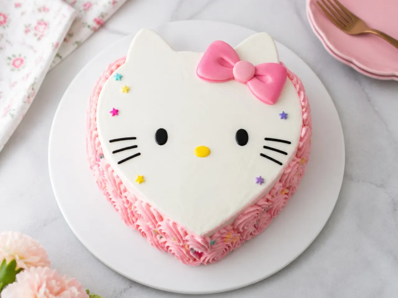 Heart-shaped easy hello kitty cake made from a square and round pan