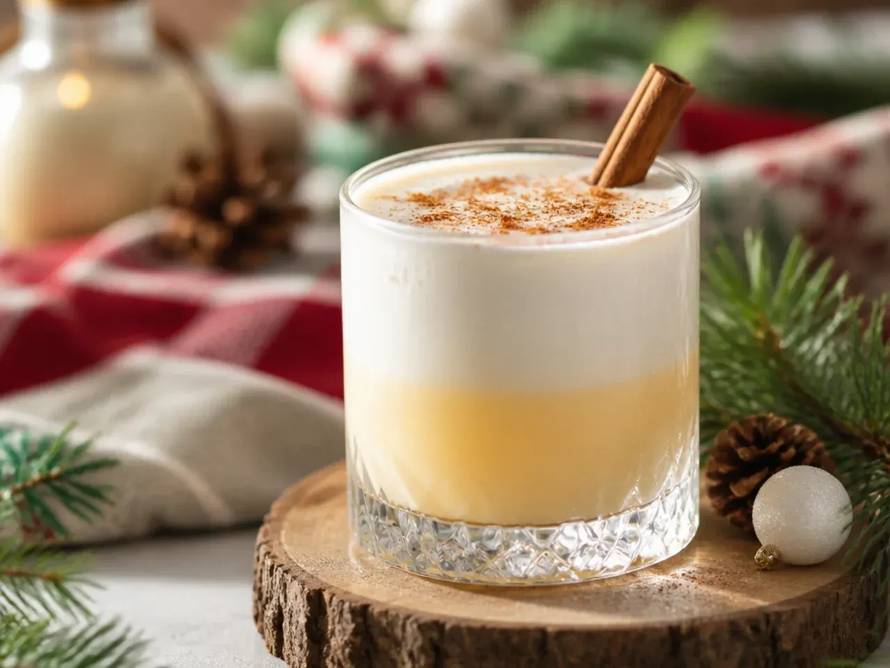 Layered snowball cocktail showing distinct yellow and pale layers in a glass with ice