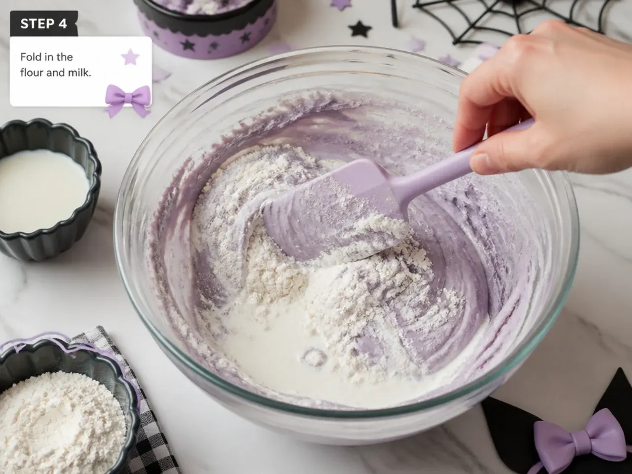 easy kuromi cake — step 4: fold in the flour and milk