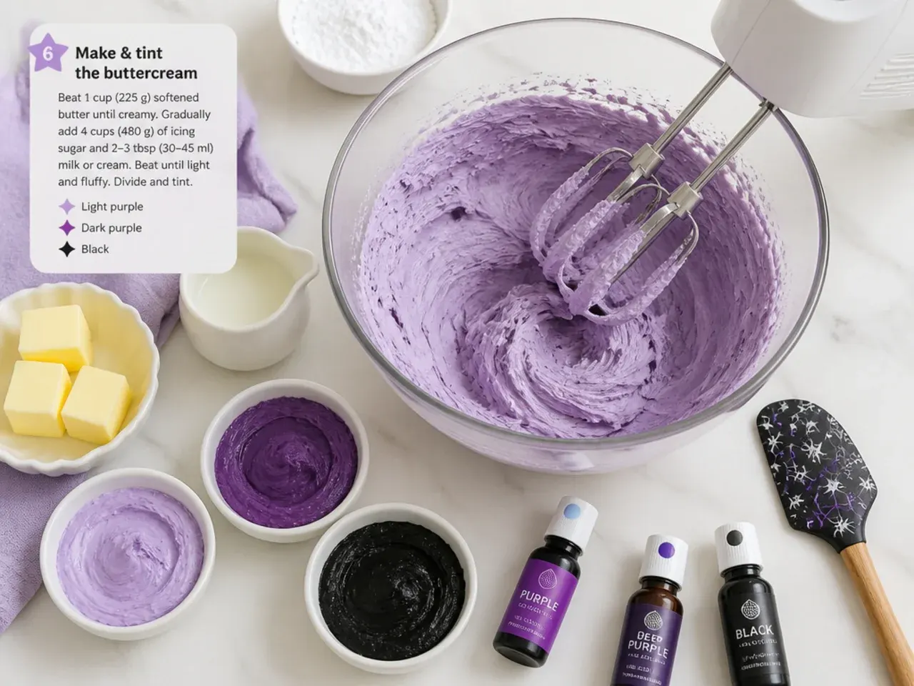 easy kuromi cake — step 6: make and tint the buttercream