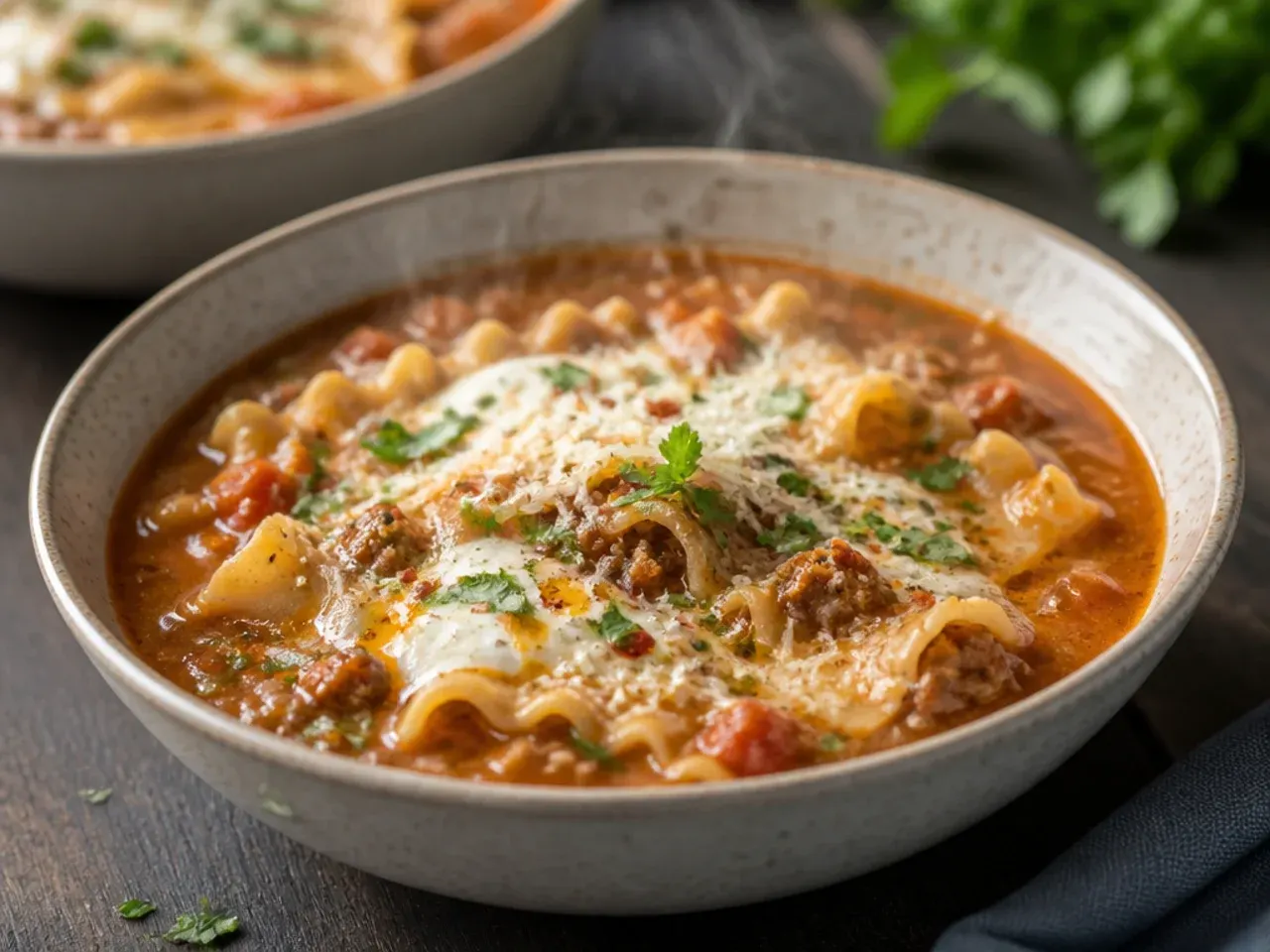 Budget-friendly lasagna soup made with pantry staples and cheddar