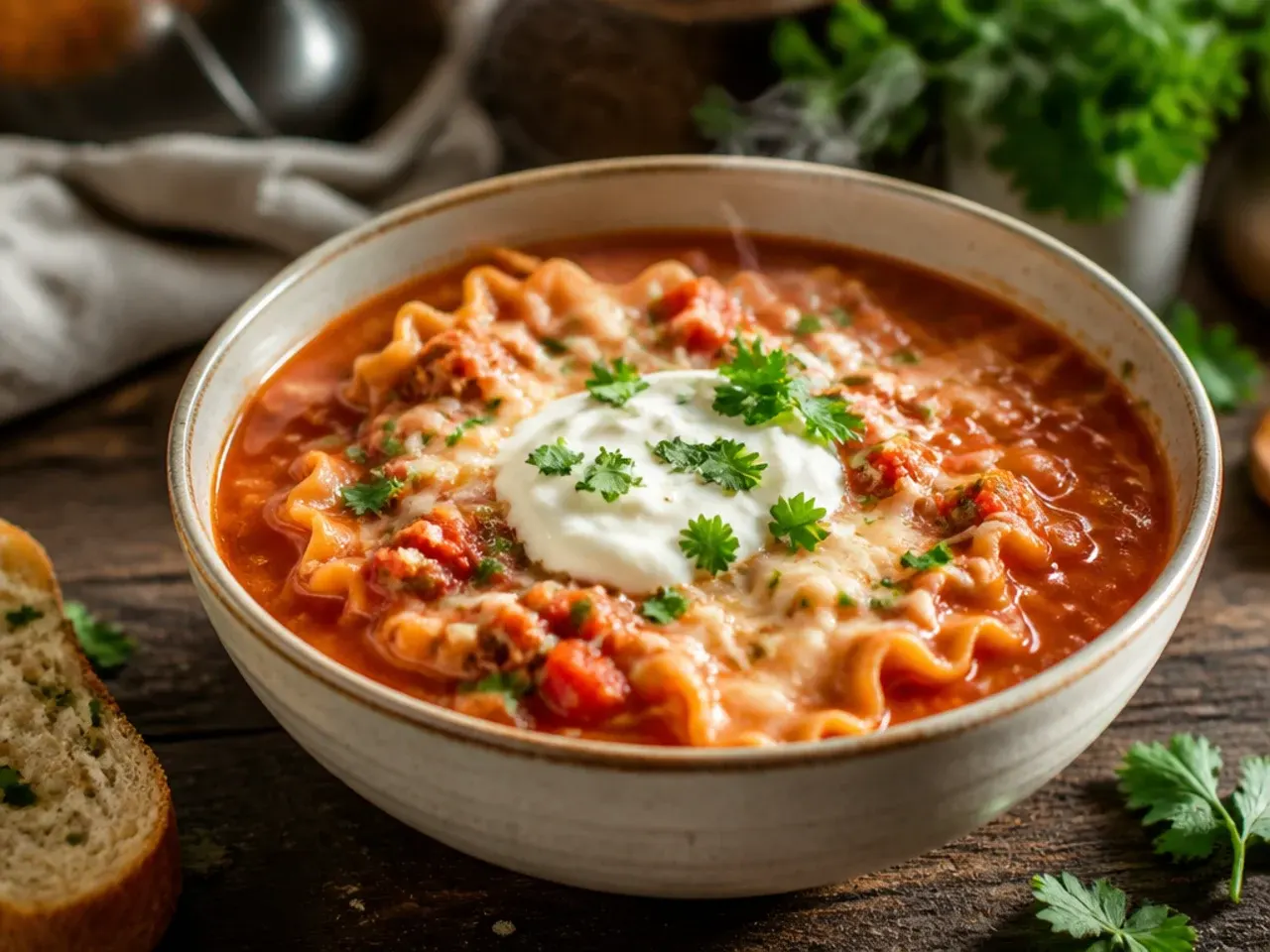 Raw sausage and tomatoes simmering together in a one-pot soup before browning
