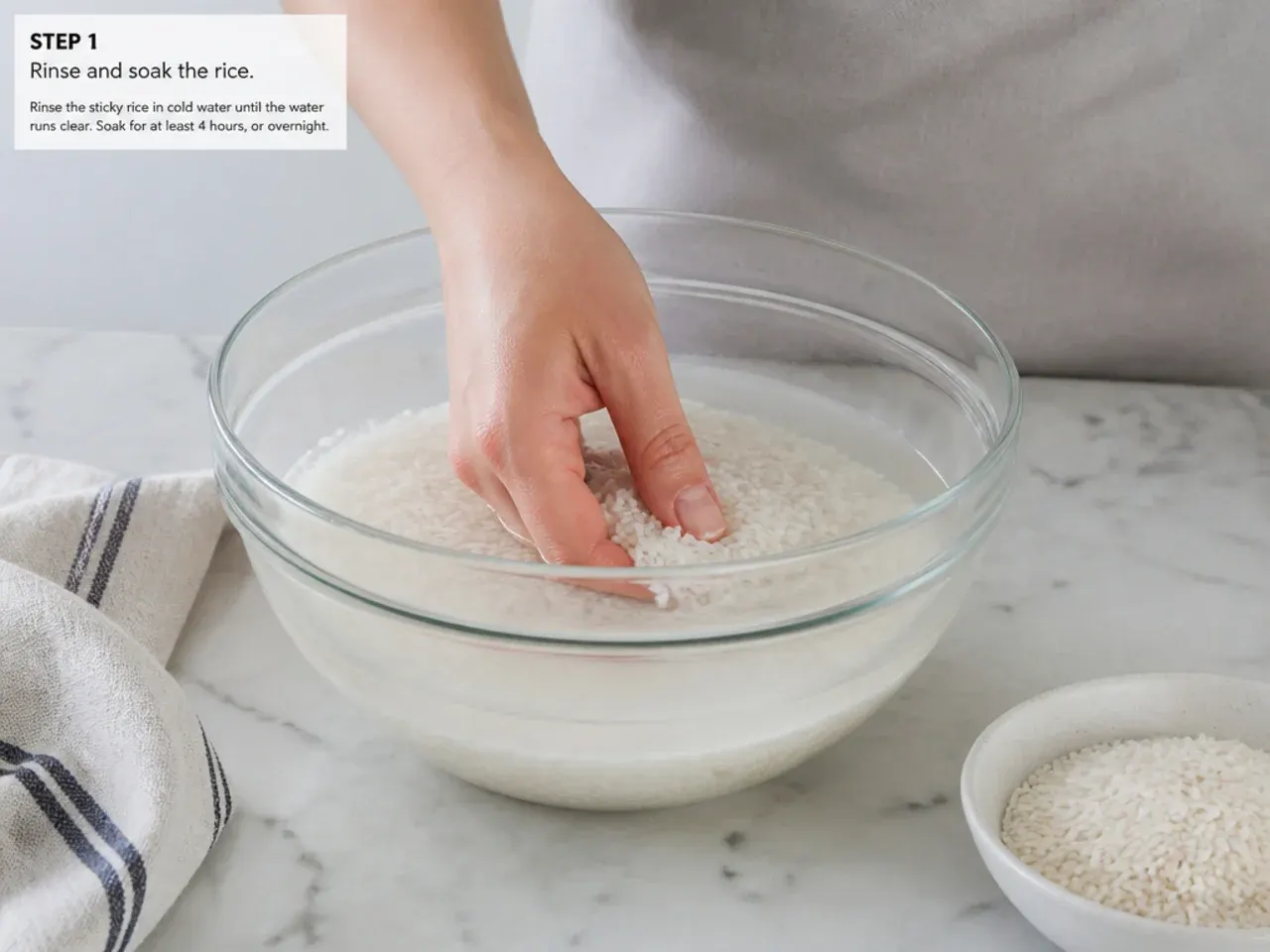 easy mango sticky rice — step 1: rinse and soak the rice
