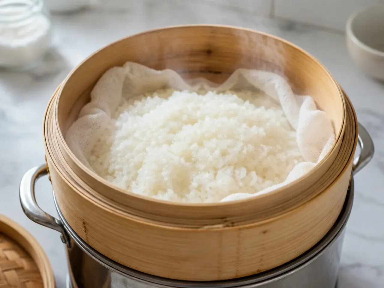 easy mango sticky rice — step 2: steam the rice